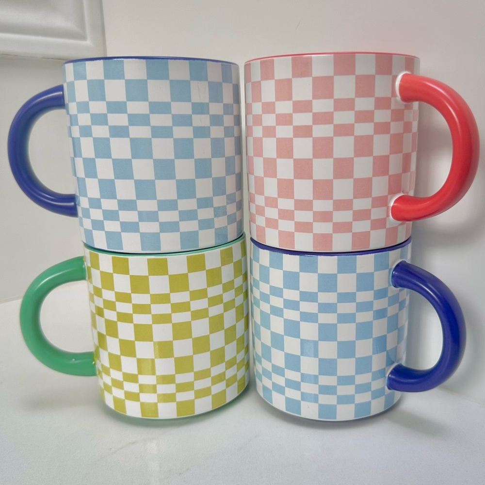 Indigo Checkered Retro Funky 70’s Style Ceramic Mug Set - Picture 16 of 16